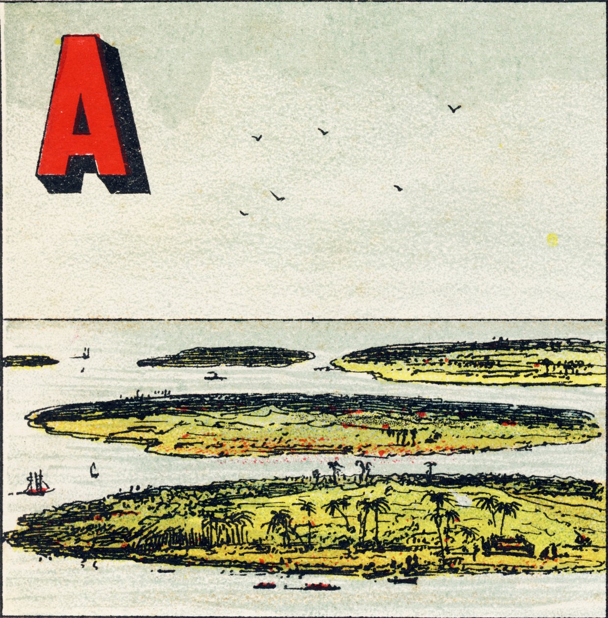 A: Øhav. Det er en gruppe af øer forenet i det samme hav - Indgravering udtrukket fra Geografisk alfabet. Guerin-Muller et Cie, forlag, Paris af Unbekannt