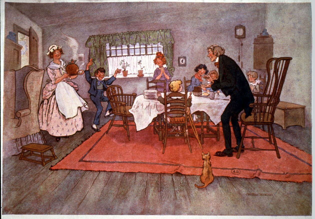 En julemiddag i England, illustration af Will Owen, slutningen af 1800-tallet af Unbekannter Künstler