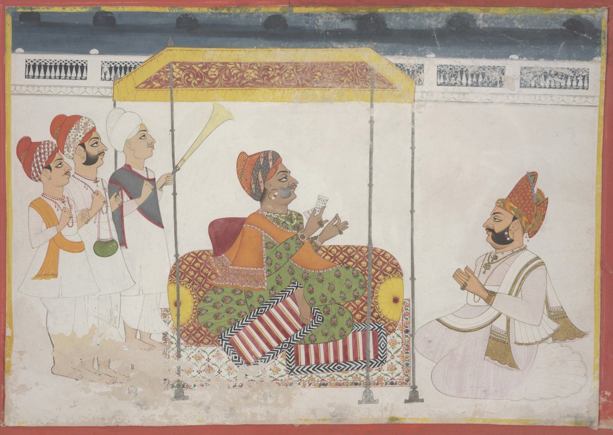 A Rajah Receiving a Guest, midten af det 19. århundrede (ugennemsigtig akvarel på papir) af Unbekannter Künstler
