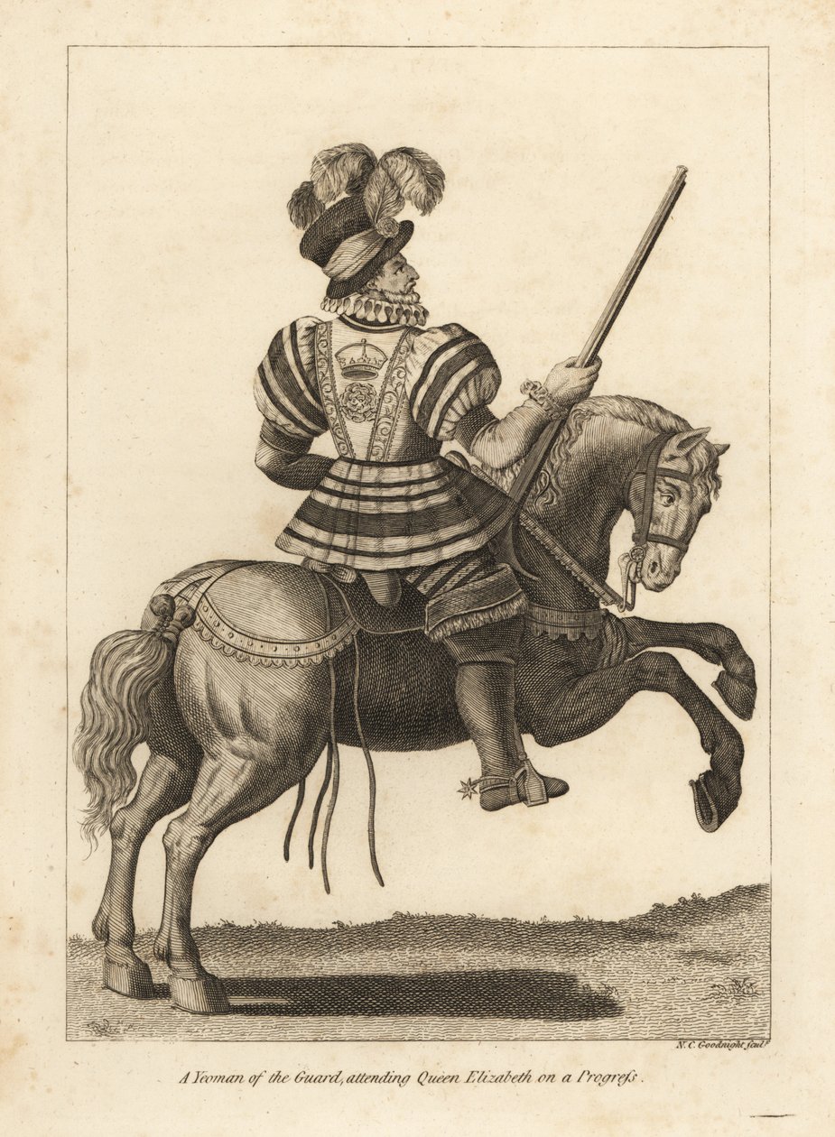 En Yeoman of the Guard, der deltager i Queen Elizabeth I on a Progress af Unbekannt