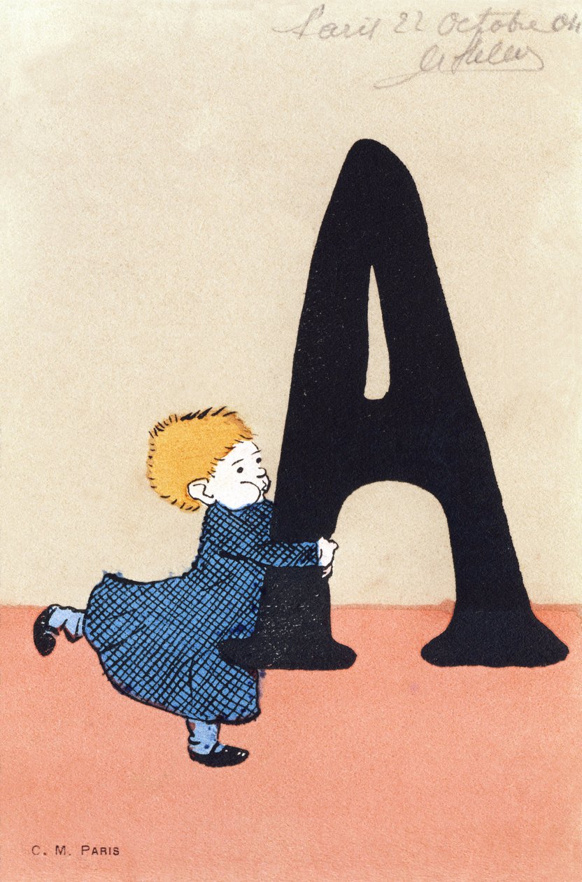 A for Catch - børnealfabet. C.M.-redaktør, Paris. Håndmalede postkort, frankeret i 1904. Mål: 14 x 9 cm af Unbekannt