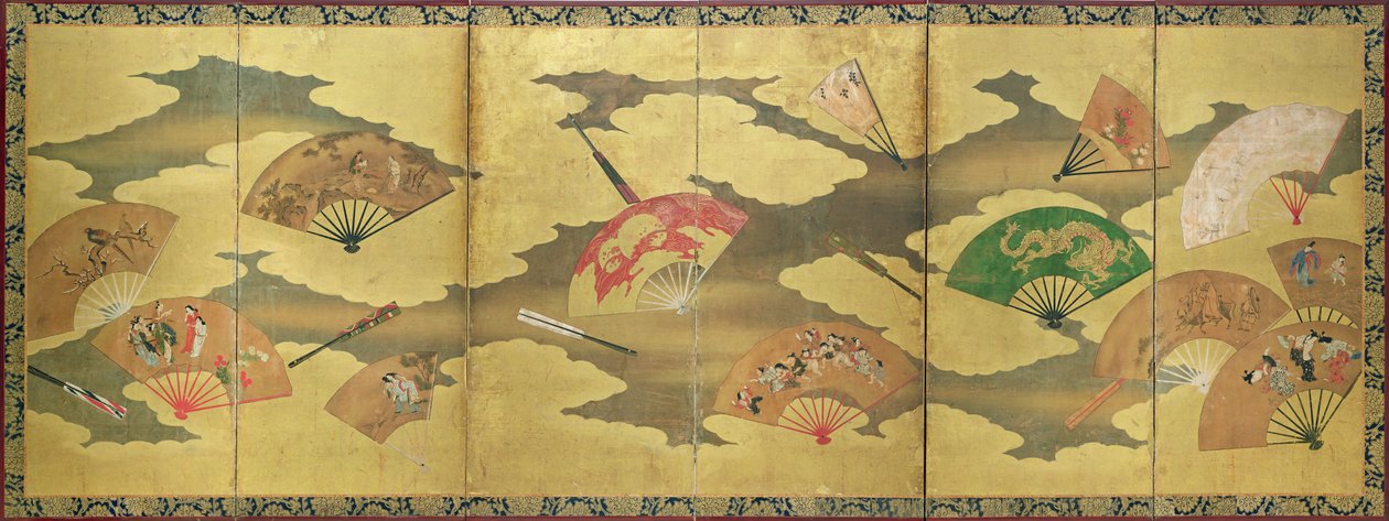 En dekoration af åbne og lukkede vifter, Momoyama Period (1568-1615) af Unbekannt