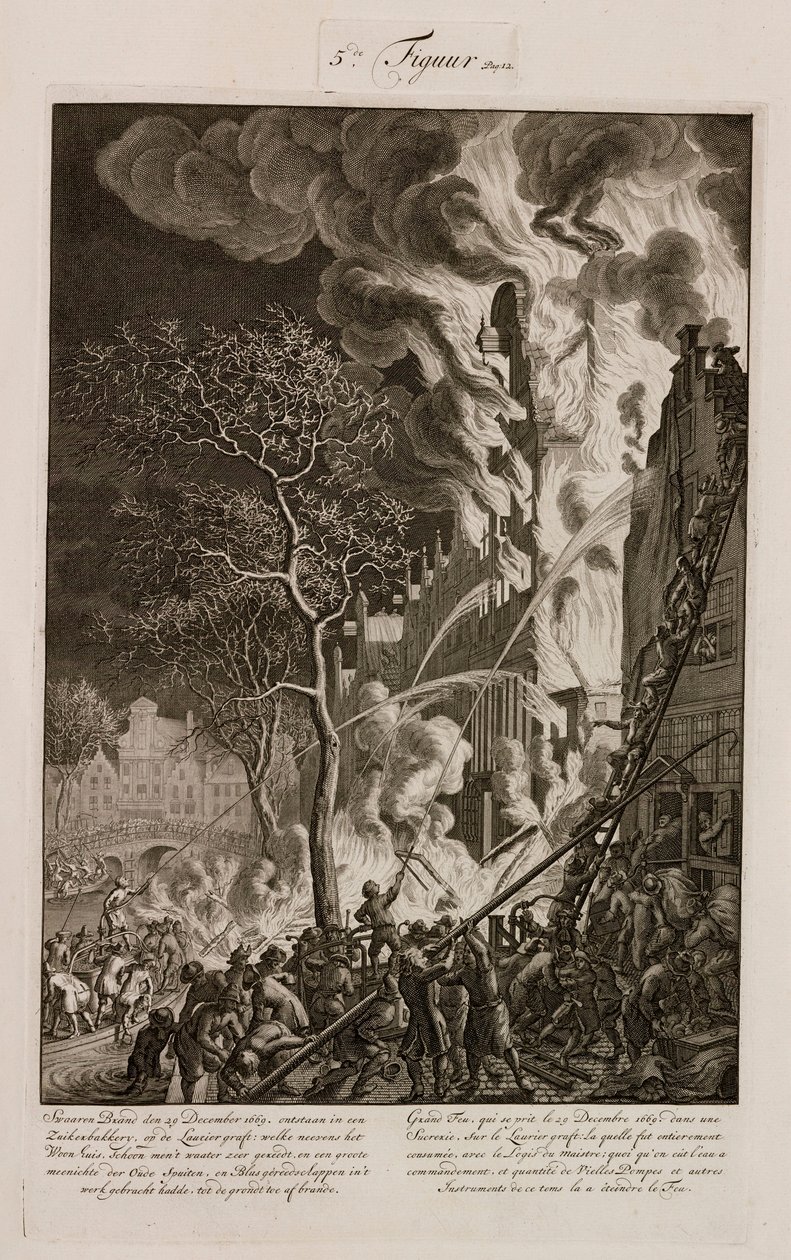 En brand i et sukkerraffinaderi, Amsterdam, Holland, 29. december 1669 af Unbekannt