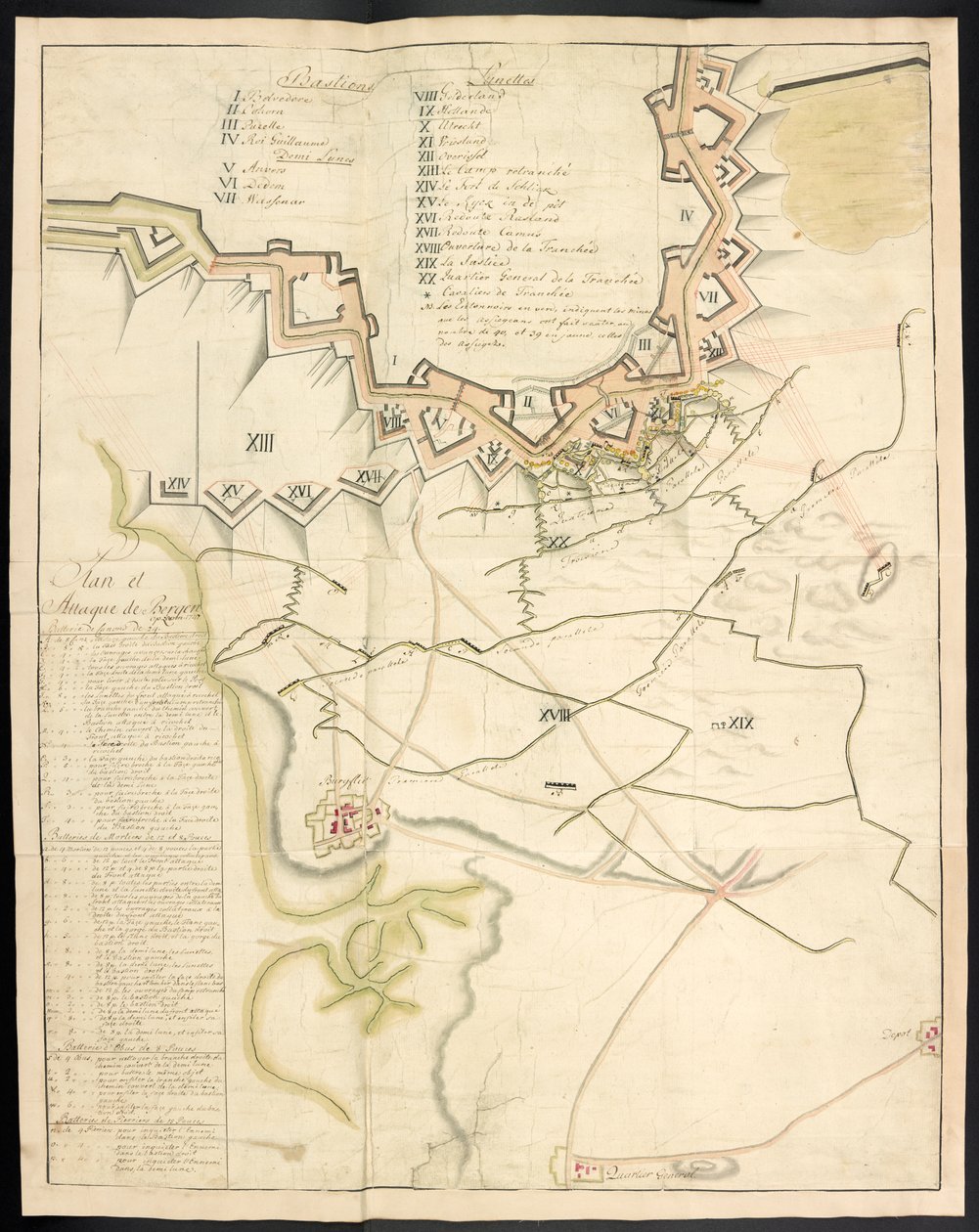 En tonet plan over belejringsværket. Journal for belejringen af Bergen op Zoom, af franskmændene, i 1747; forud for en redegørelse for det franske artilleris tilstand på det tidspunkt. af Unbekannter Künstler