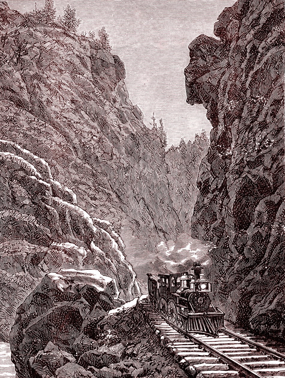Et tog krydser Colorados bjerge. U.S.A. i 1886 (kobberstik) af Unbekannter Künstler