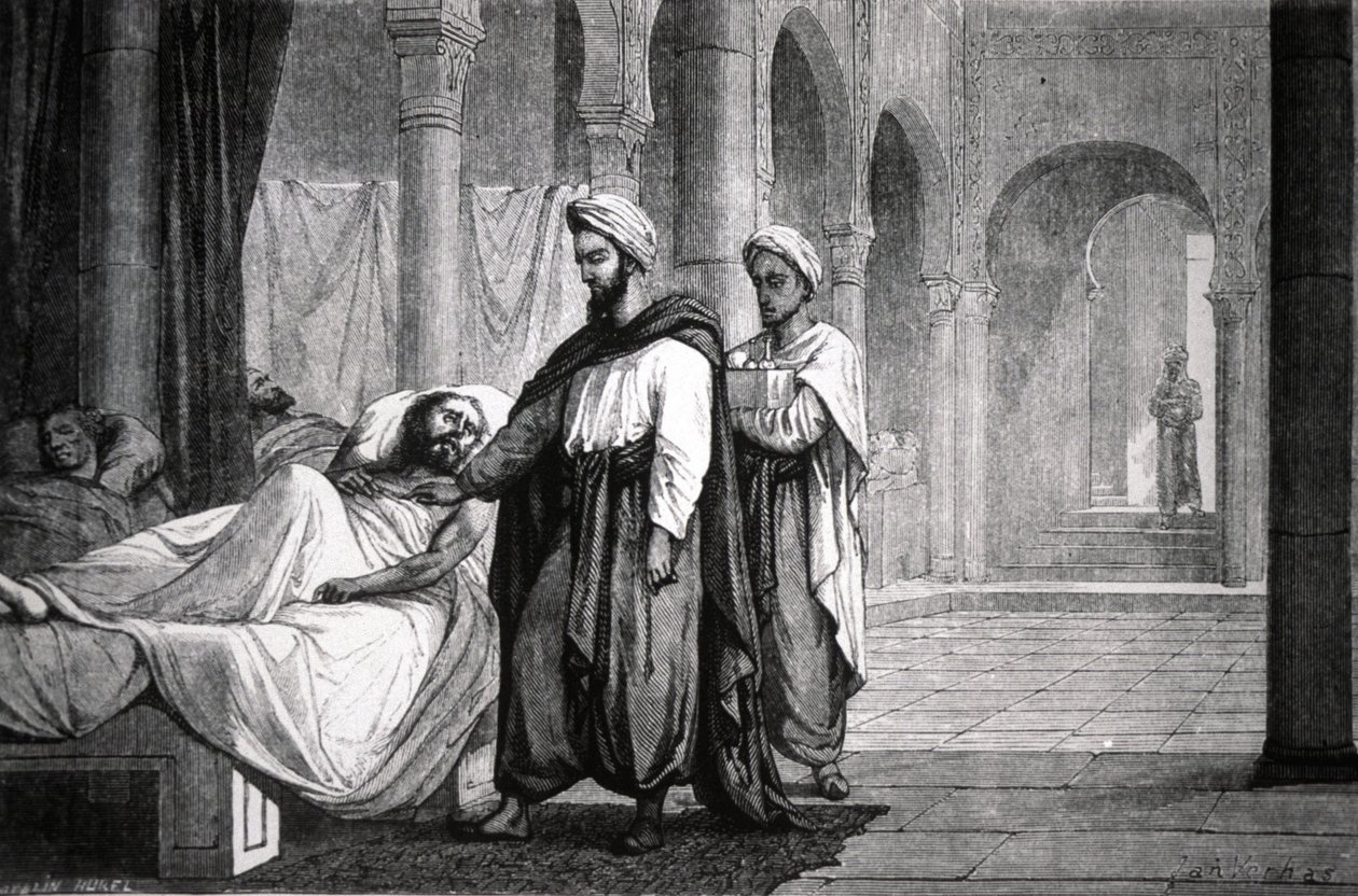 Abulcasis (936-1013) læge for kalif Al-HakamII, på Cordoba hospital (Spanien), kobberstik af Unbekannter Künstler