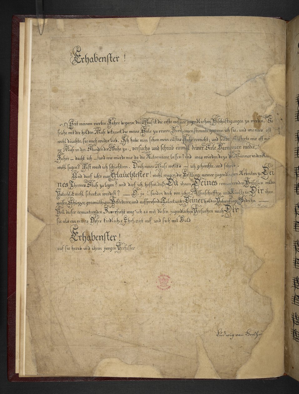 Tilføj MS 41631 f.1v Beethovens kopi af hans tre tidlige pianoforte-sonater i Eb, F-mol og D af Unbekannter Künstler