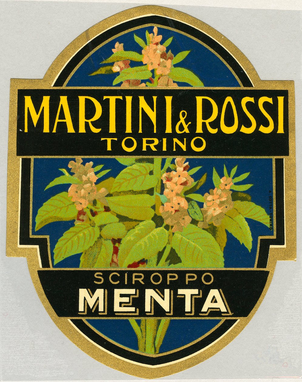 Annonceetikette for myntesirup Martini e Rossi af Unbekannt