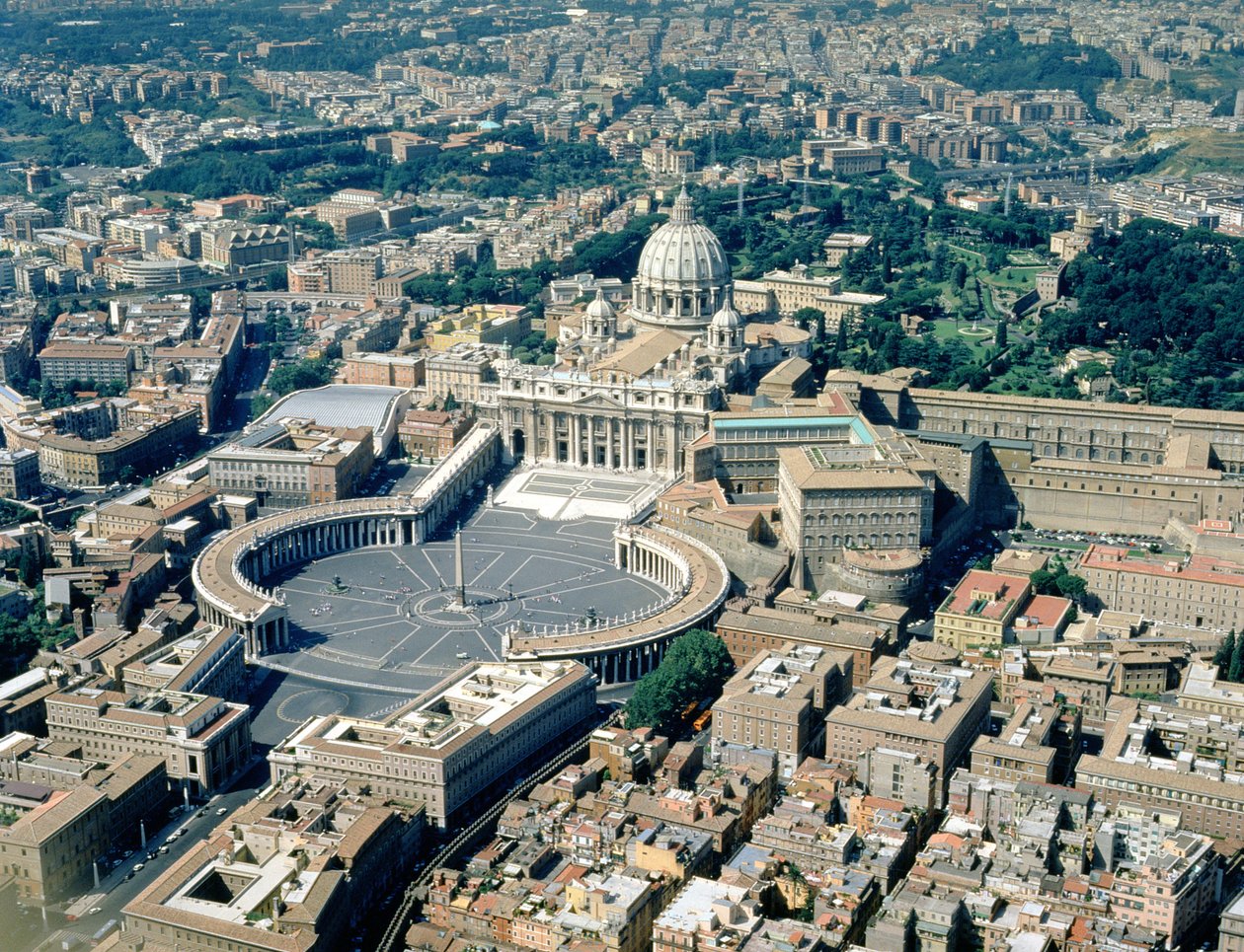 Luftfoto af den græske kors basilika, Piazza San Pietro og det omkringliggende Vatikanstaten (foto) af Unbekannt