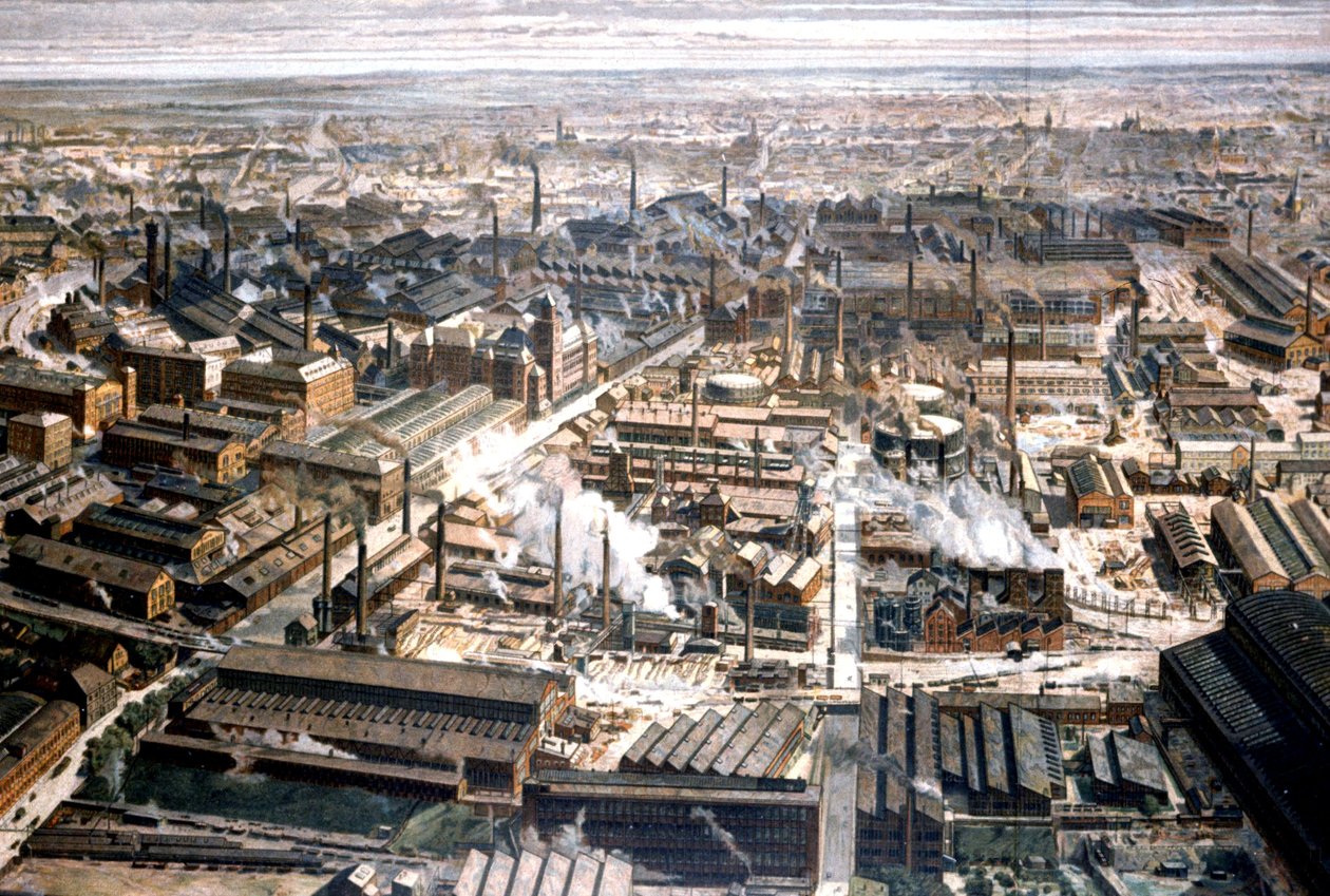 Luftfoto af Krupp-fabrikken i Essen, ca. 1920 (stik) af Unbekannter Künstler
