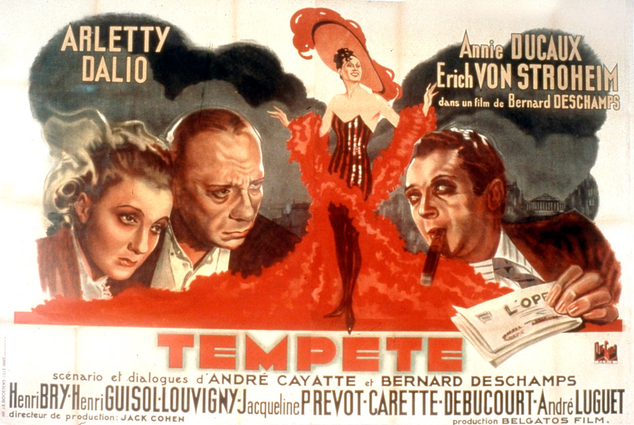 Plakat af filmen Tempete af Bernard Deschamps med Arletty Marcel Dalio Annie Ducaux og Erich Von Stroheim 1940 af Unbekannt