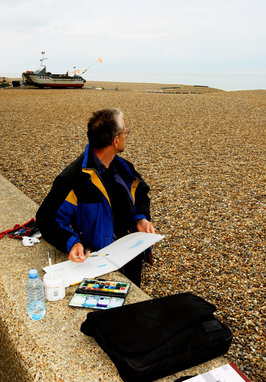 Aldeburgh strand - akvarel af Unbekannt