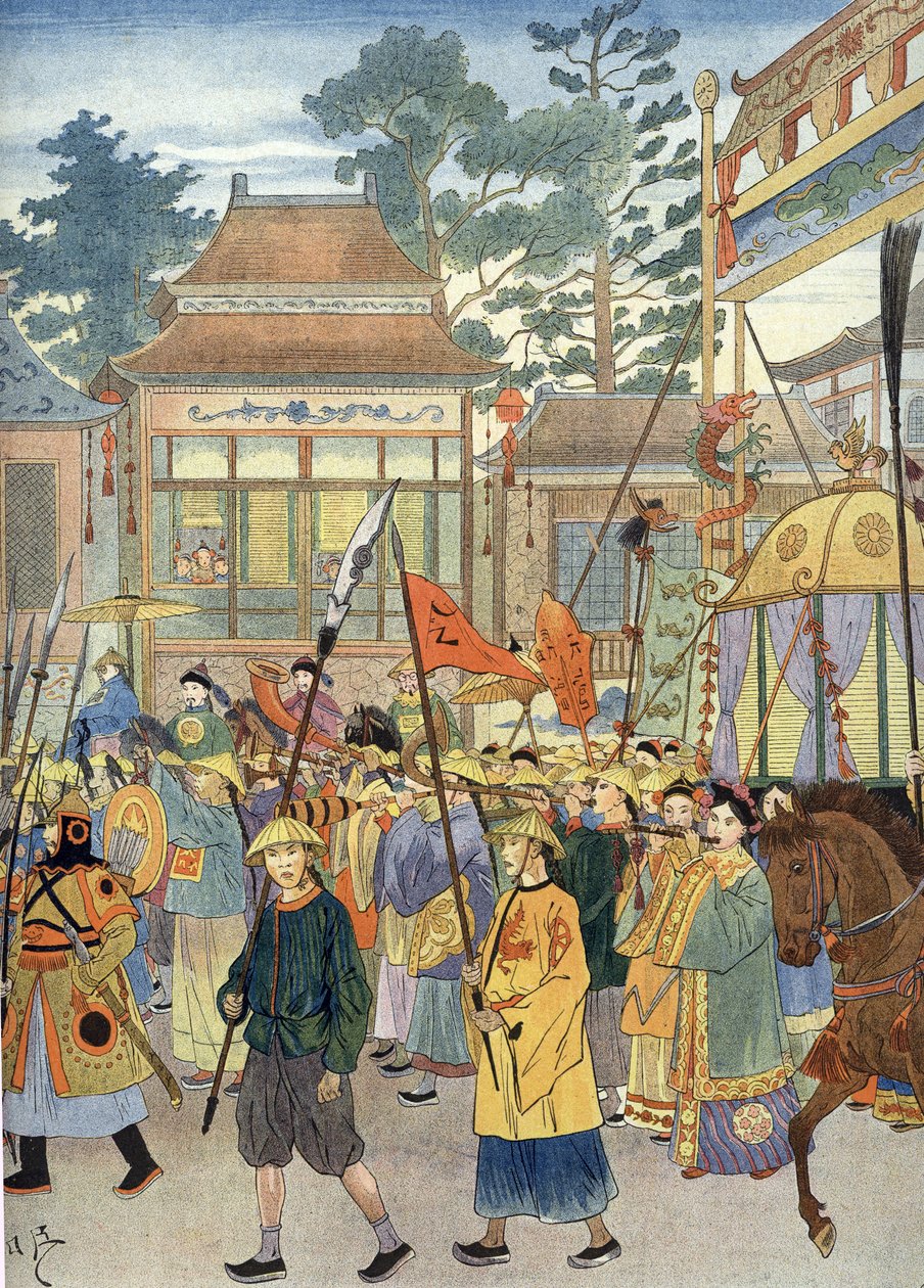 Allegori af den gamle kinesiske hymne: Kejseren i en Palanquin, omkring 1900 (Illustration) af Unbekannter Künstler