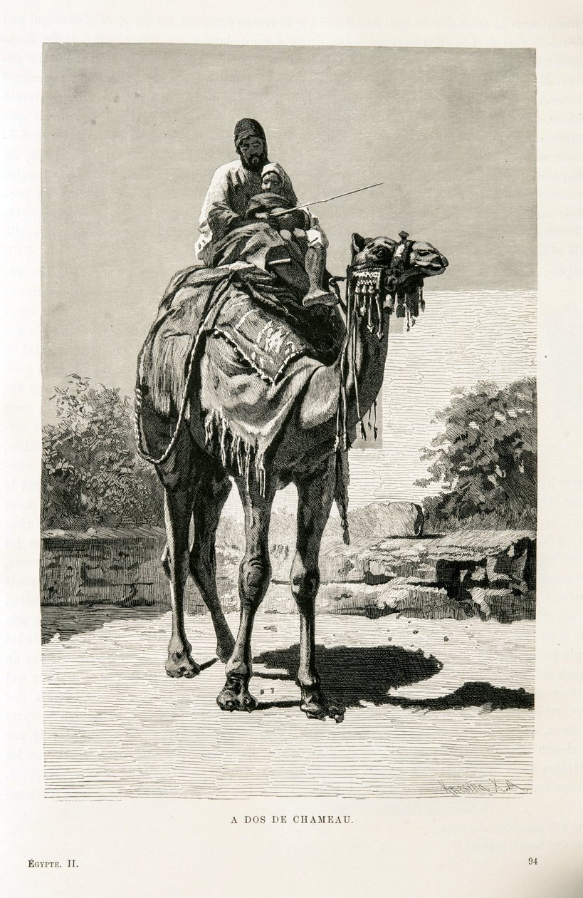 En egypter og hans barn på en kamel - Illustration fra Atlas of Egypt af Unknown