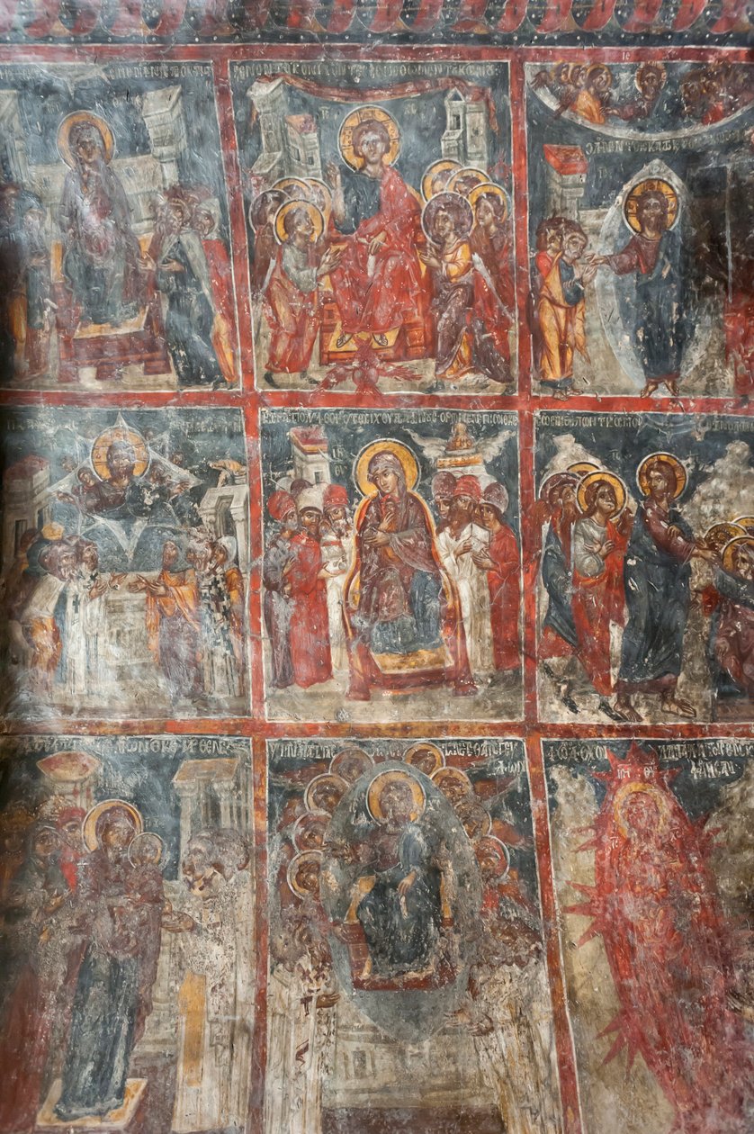 Gamle fresker; vægmalerier, der skildrer Jesu liv; Panagia og Sotiras kirke; græsk-ortodokse kirke; Roustika; Kreta; Grækenland; Europa af Unbekannt