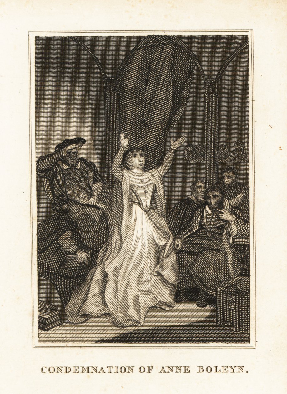 Anne Boleyn anklaget for utroskab af Henry VIII i 1536. 1836 (gravering) af Unbekannter Künstler