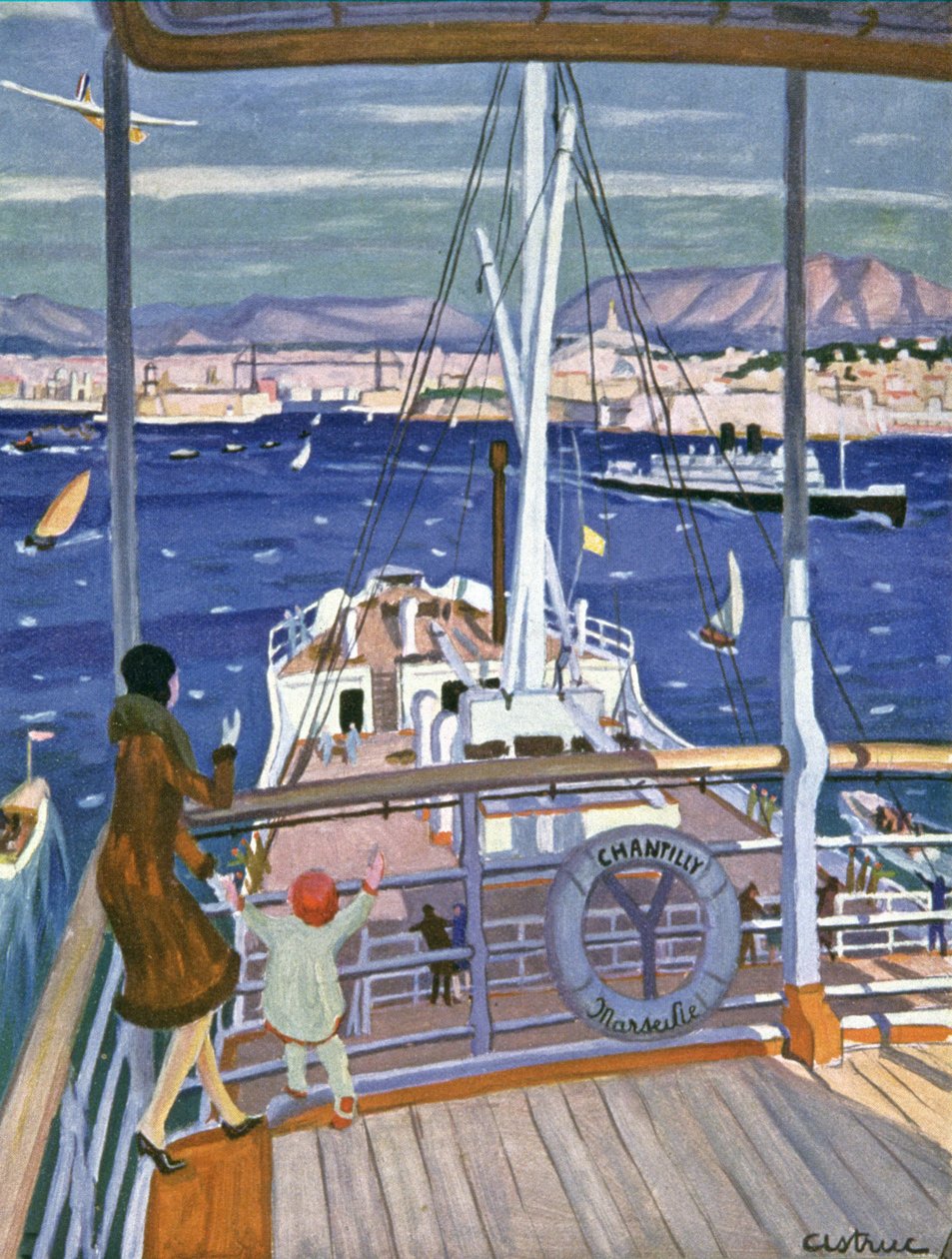 Linjeskibet Chantilly ankommer til havnen i Marseille, ca. 1930 (illustration) af Unbekannter Künstler