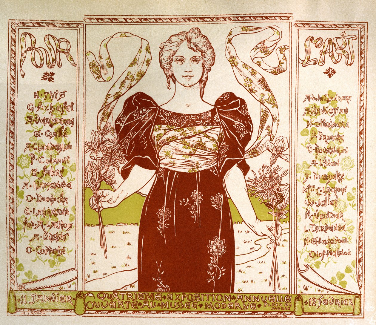 Kunst. Billedkunst. Til kunst. Art Nouveau-udstilling på Musee Moderne, Bruxelles. Plakat af Alexandre Hannotiau, Belgien af Unbekannter Künstler
