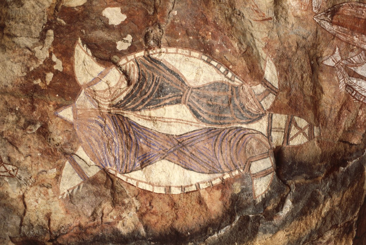Australien, Northern Territory, Arnhem Land, Kakadu National Park, Nourlangie Rock, Aboriginal klippemalerier af William M. Timlin