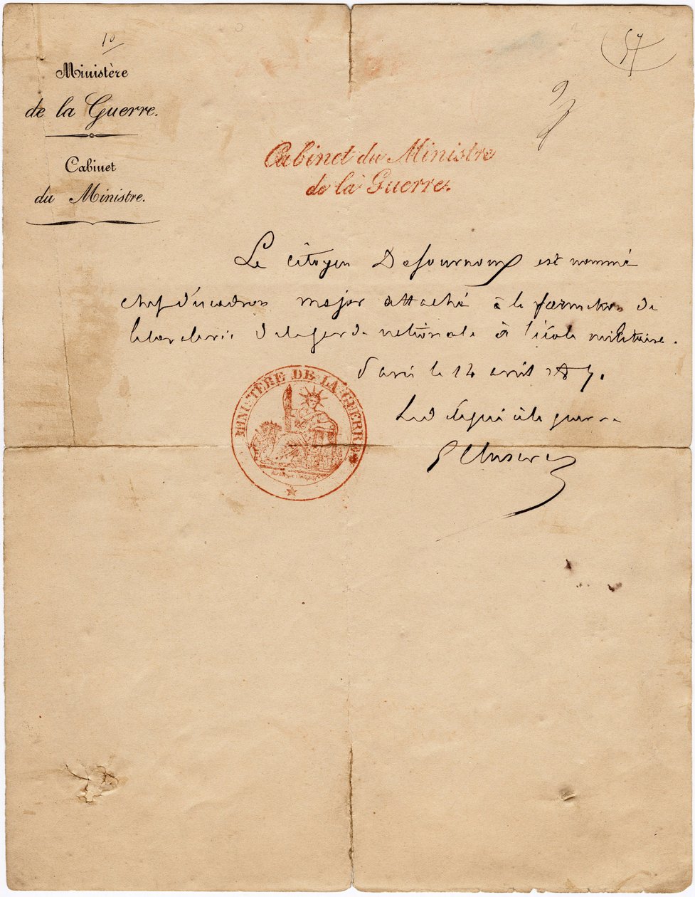 Autografbrev fra delegerede til krigen Gustave Paul Cluseret under Pariserkommunen. Svag. 10,7x6,8 cm 1871 af Unbekannt