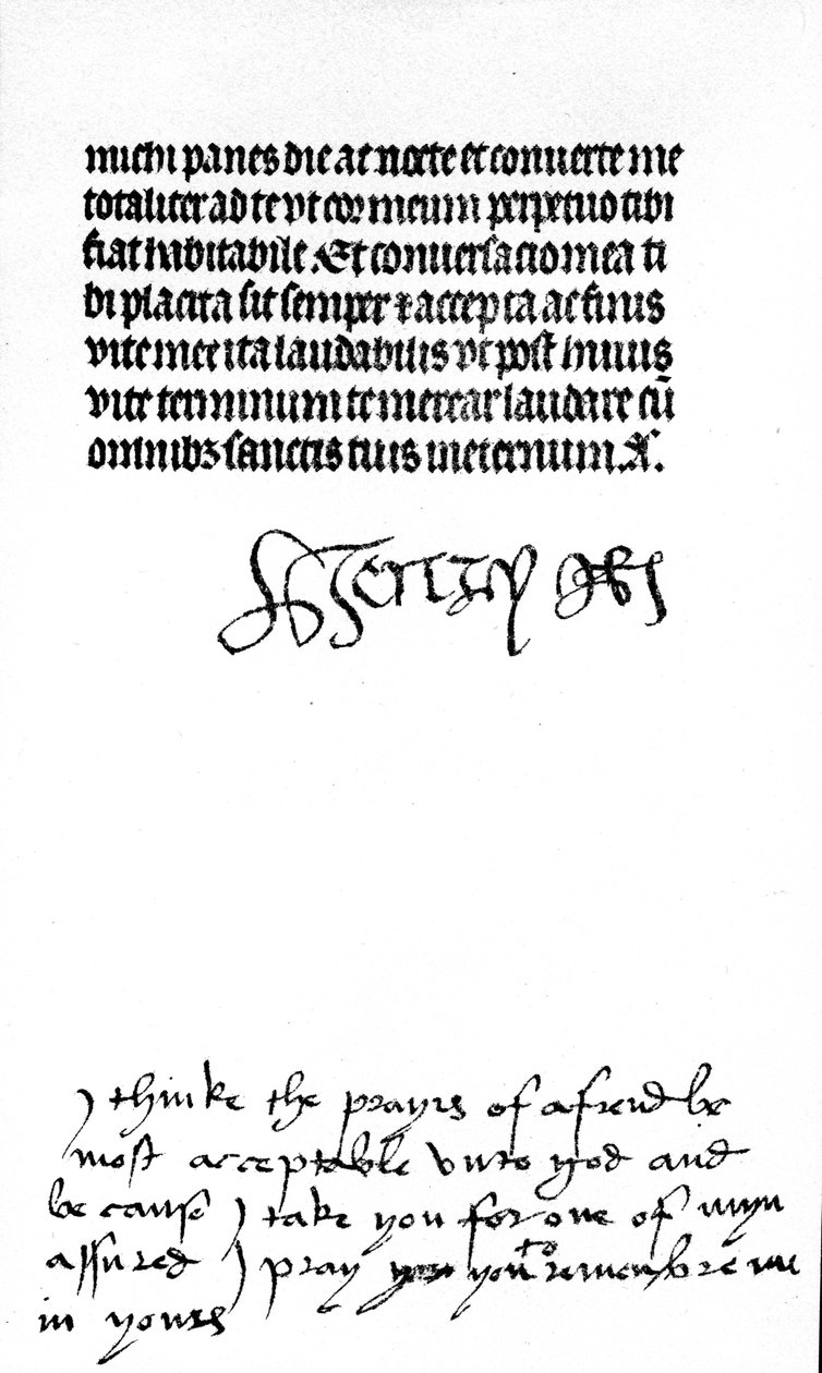 Autograf underskrift af kong Henry VIII og inskription i hånden på hans kone, dronning Katherine af Aragon (pen & blæk på vellum) (se også 441029) af Unbekannt