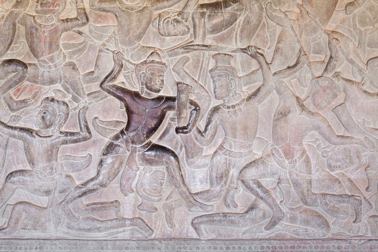 Basrelieffer på det østlige galleri i Angkor wat, Cambodja af Unbekannter Künstler