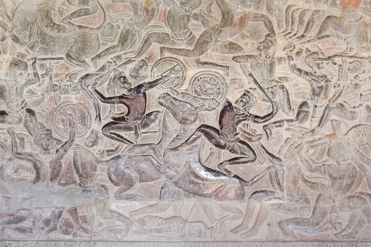 Basrelieffer på det østlige galleri i Angkor wat, Cambodja af Unbekannter Künstler