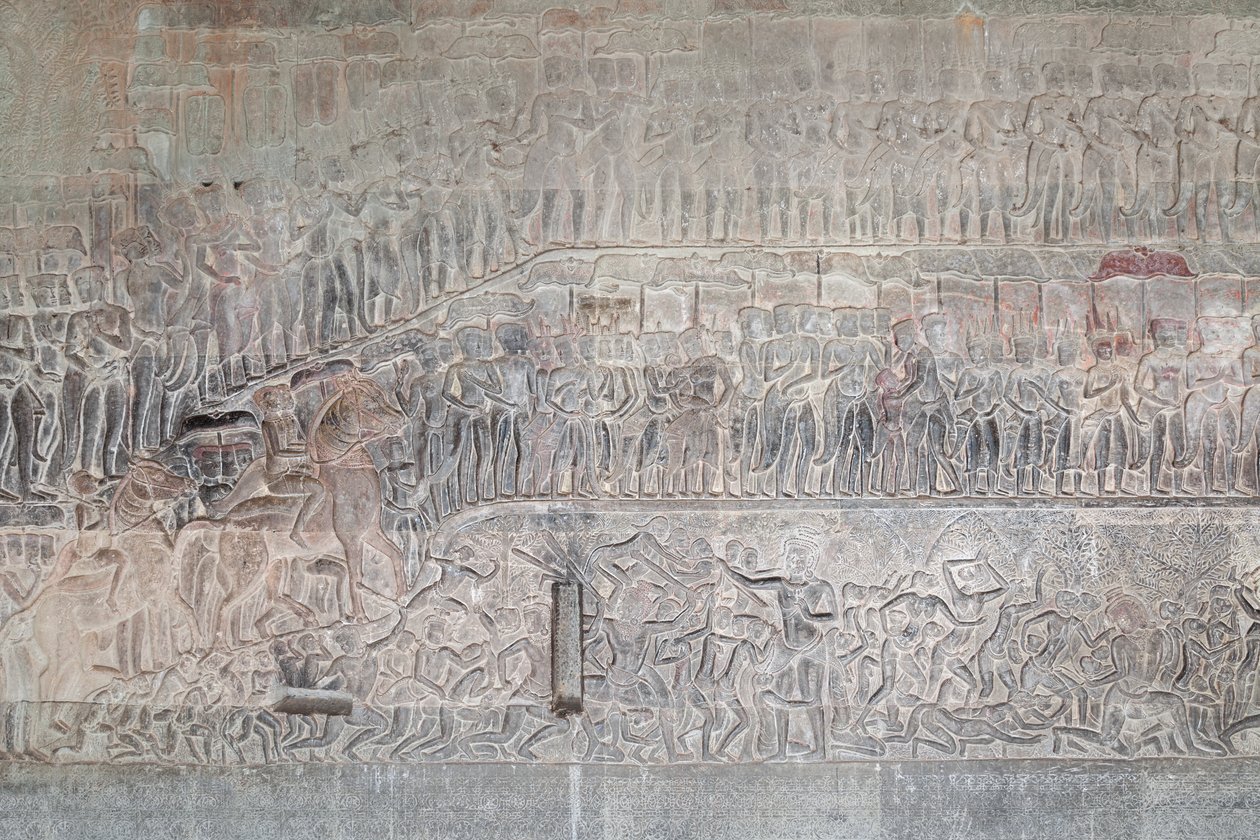 Basrelieffer på det sydlige galleri i Angkor wat, Cambodja af Unbekannter Künstler