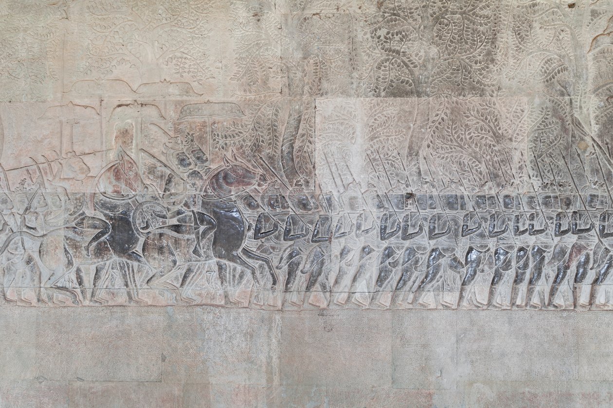 Basrelieffer på det sydlige galleri i Angkor wat, Cambodja af Unbekannter Künstler