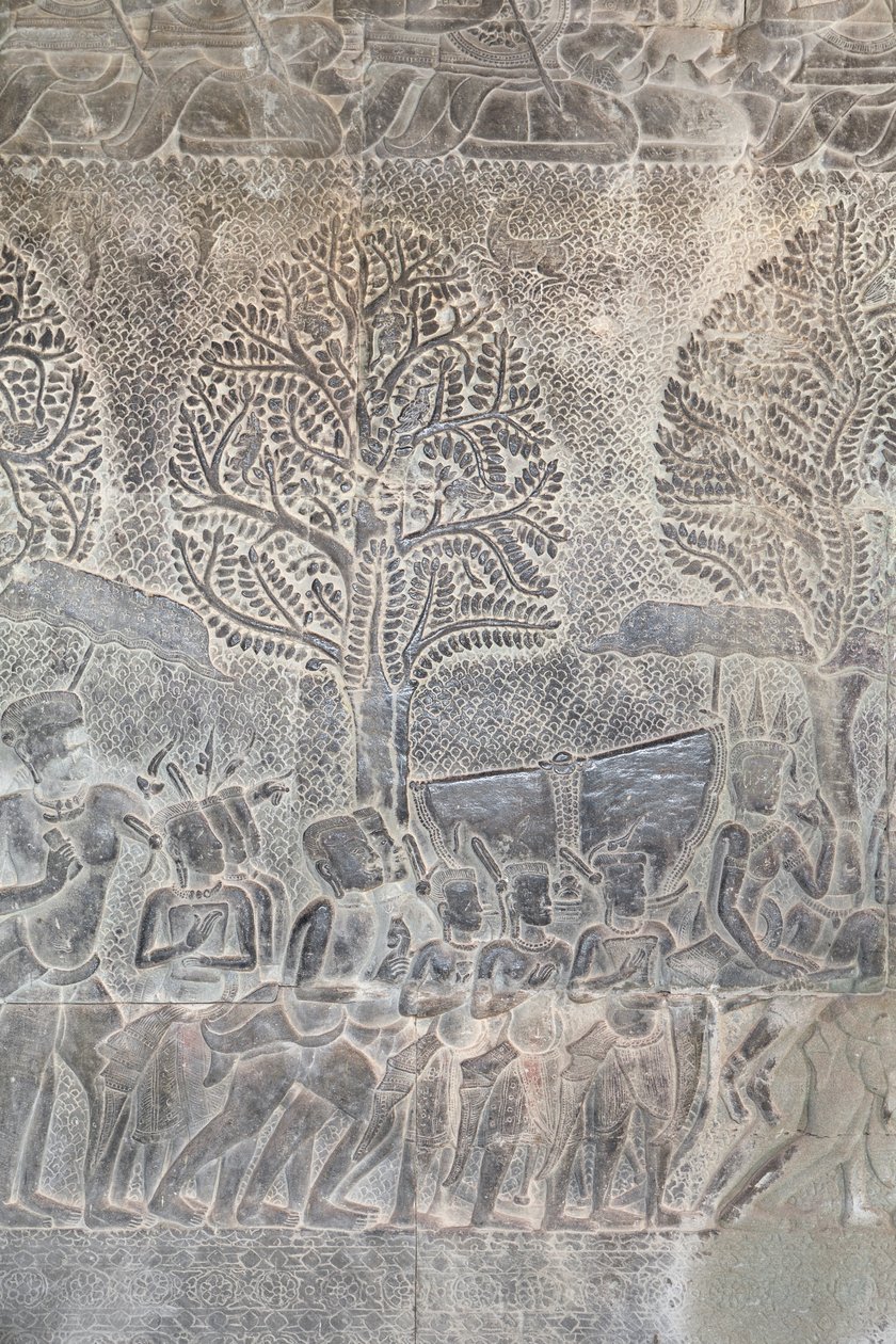 Basrelieffer på det sydlige galleri i Angkor wat, Cambodja af Unbekannter Künstler