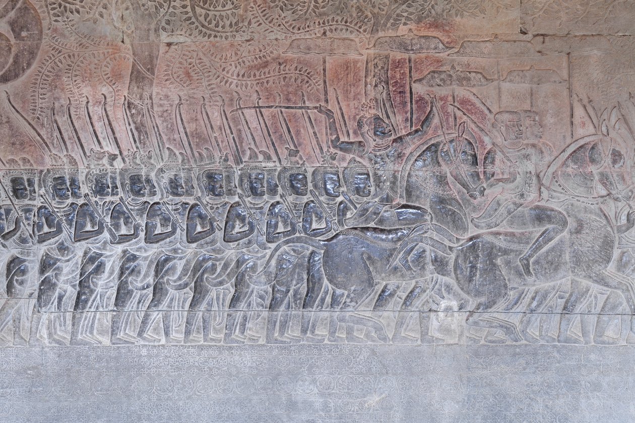 Basrelieffer på det sydlige galleri i Angkor wat, Cambodja af Unbekannter Künstler