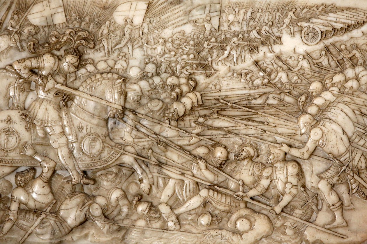Basilica of St, Denis, Grav af Frans 1, konge af Frankrig og Claude af Frankrig, Foundations lavrelief, Skildring af slaget ved Marignano i 1515 - Frans 1
