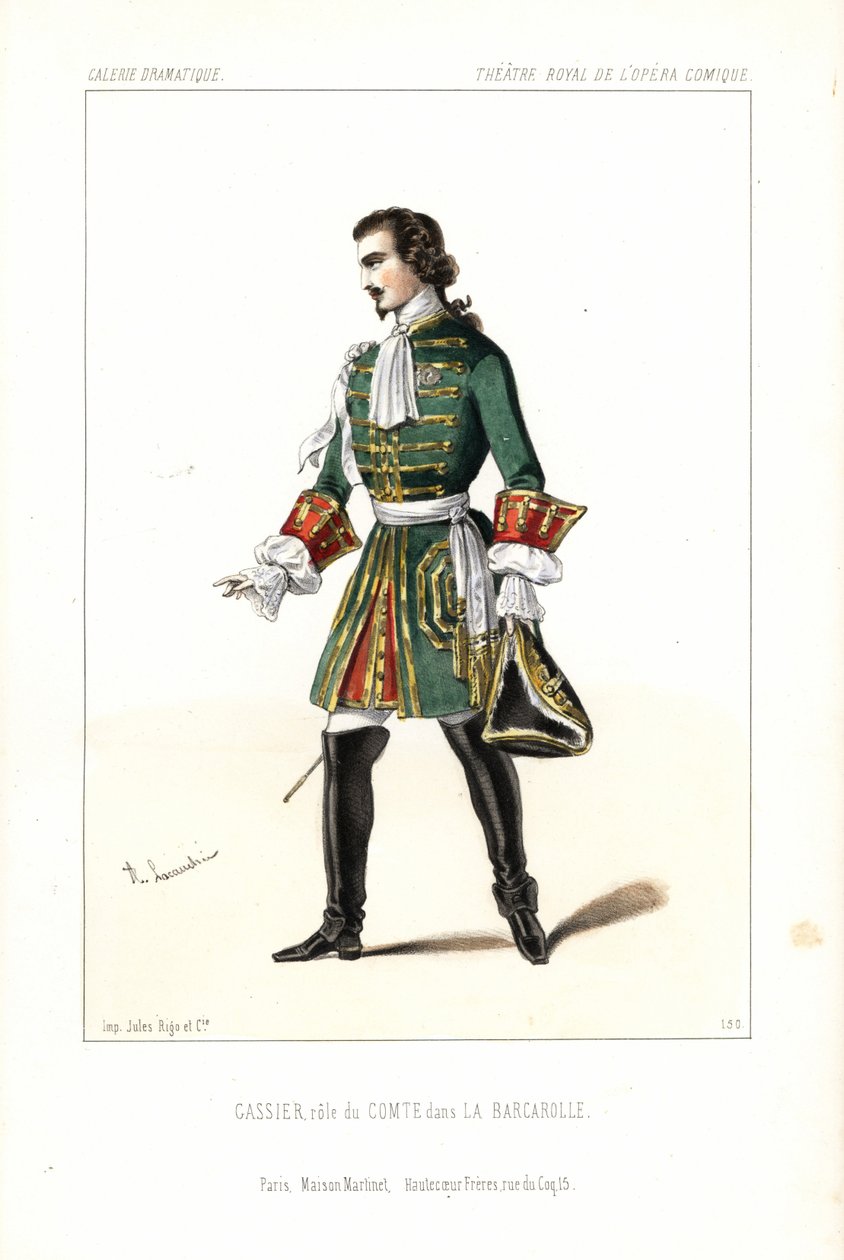 Basbaryton Edouard Gassier i rollen som greven i Aubers La Barcarolle, Opera Comique af Unbekannter Künstler