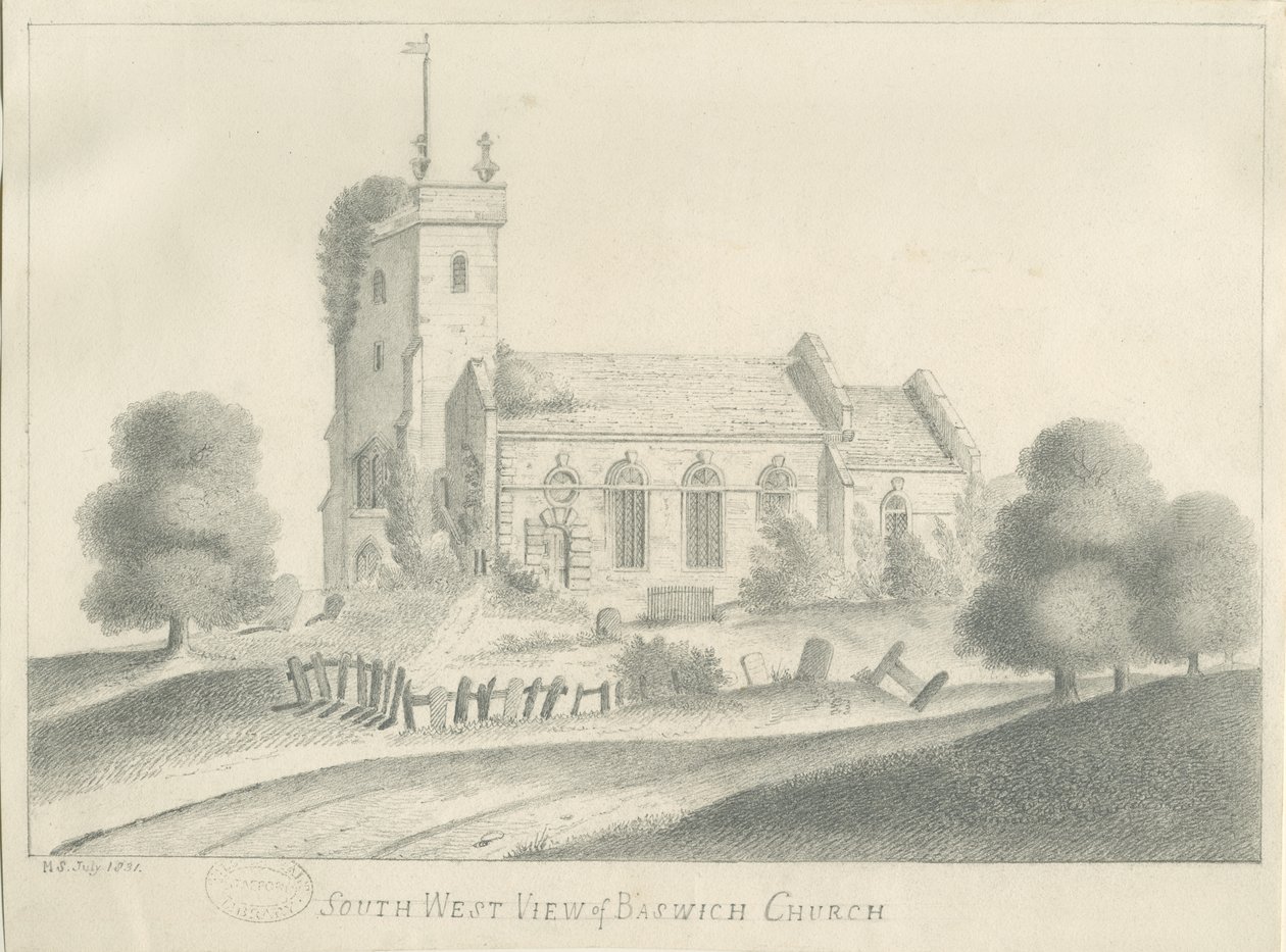 Baswich Church: pencil drawing, Jul 1831dani af Unbekannt