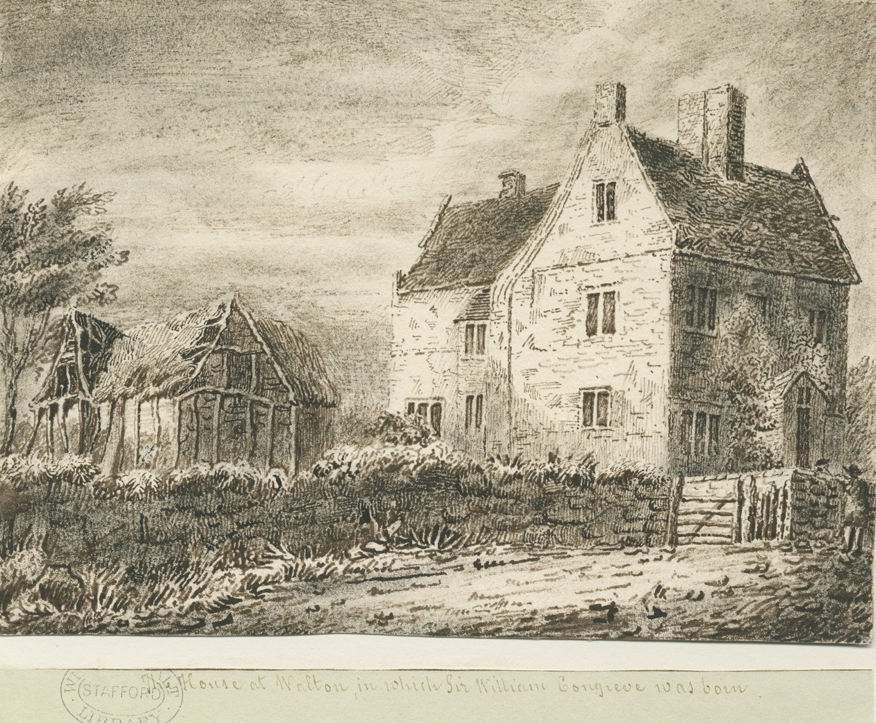Baswich Village - house of Sir William Congreve: pencil and wash drawing, nd [? 18th cent] dani af Unbekannt