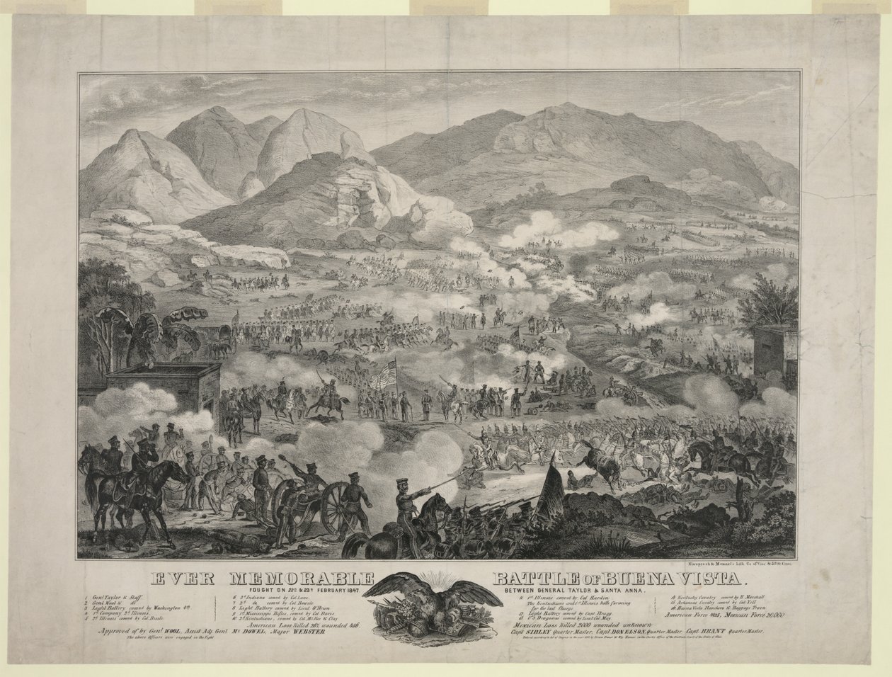 Slaget ved Buena Vista, også kendt som slaget ved Angostura, general Zachary Taylors tropper tvinger general Antonio Lopez de Santa Annas tilbagetog, februar af Unbekannt