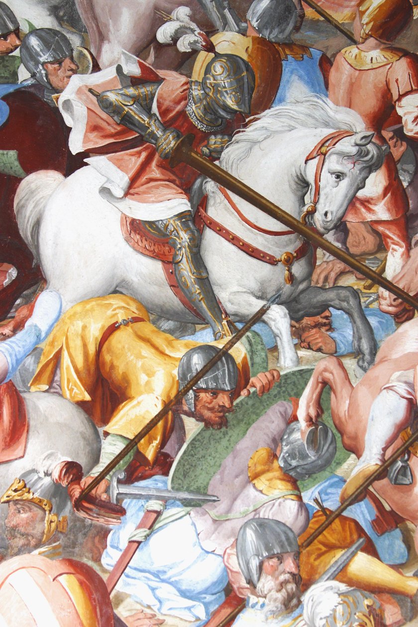 Battle scene, detaljer fra freskomalerier i Hall of Battles (fresco) af Jean Le and workshop Noir