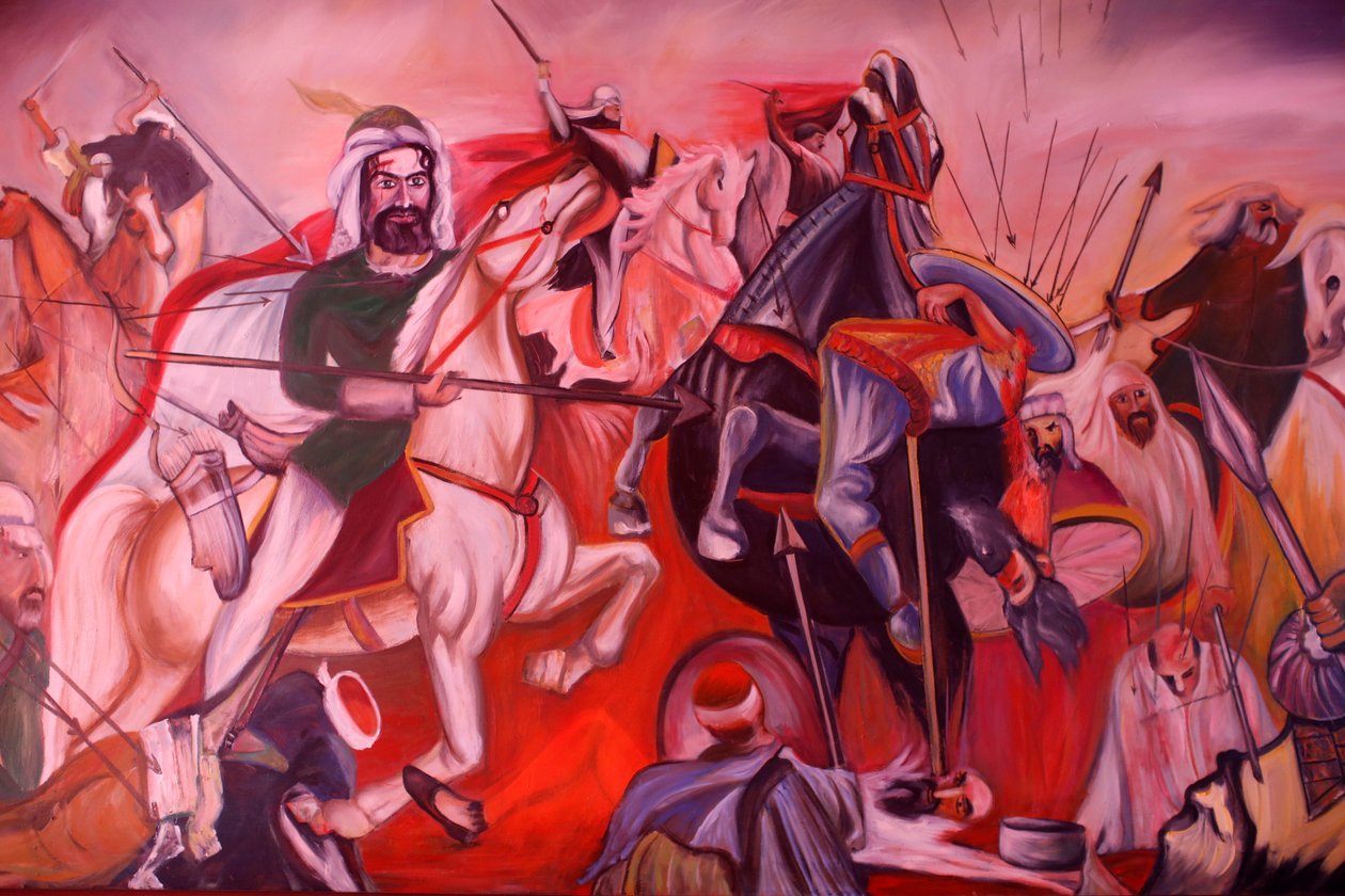 Bektachi (Bektashi) bor i Gjakove, Kosovo. Maleri, der skildrer slaget ved Karbala. (billede) af Unbekannt
