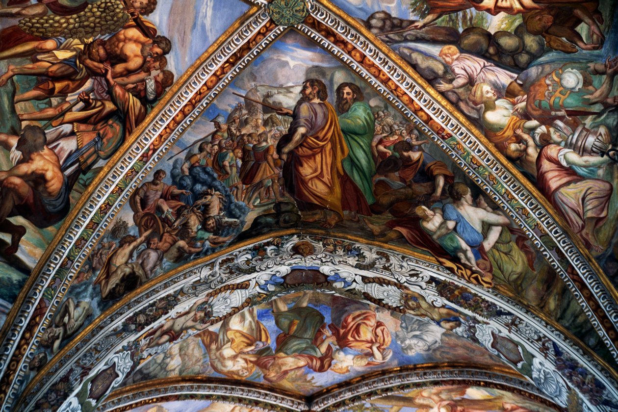 Bibelske scener, fresker (1700-tallet) fra hvælvingen i St. Bartholomew Cathedral, Lipari, De Æoliske Øer (UNESCOs verdensarvsliste, 2000), Sicilien, Italien. af Benjamin Baud