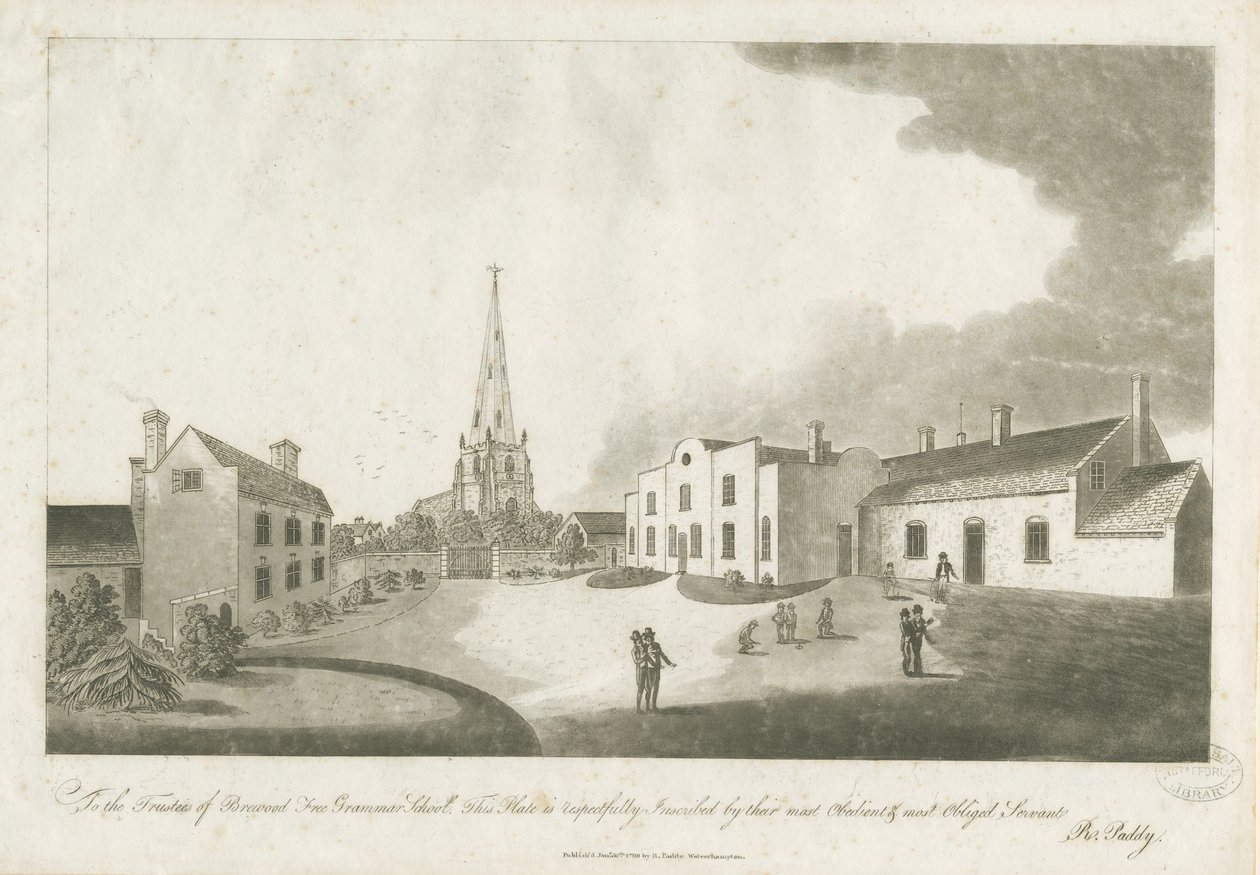 Brewood Grammar School: akvatintegravering, 30. januar 1799 af Unbekannt