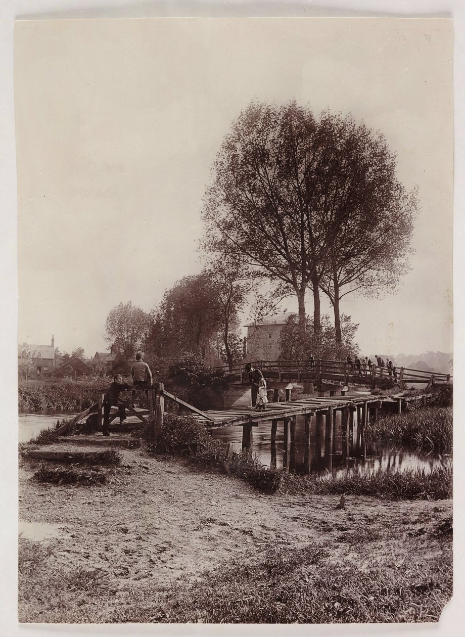 Broer, pælebørn på en bro, c 1890 af Unbekannt