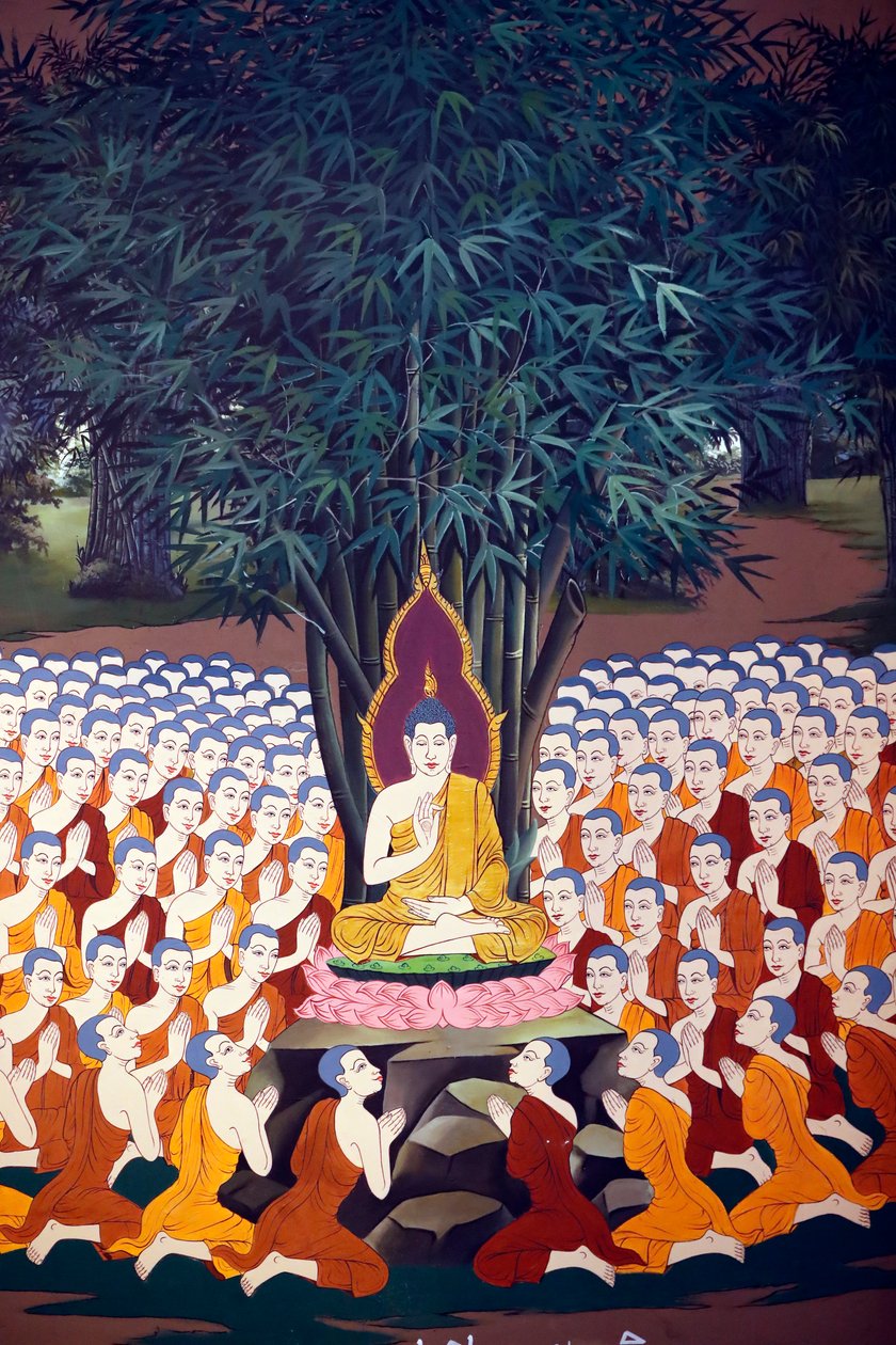 Buddha-undervisning til disciple, vægfresko, Wat Botum-templet, Phnom Penh, 2022 (foto) af Unbekannter Künstler