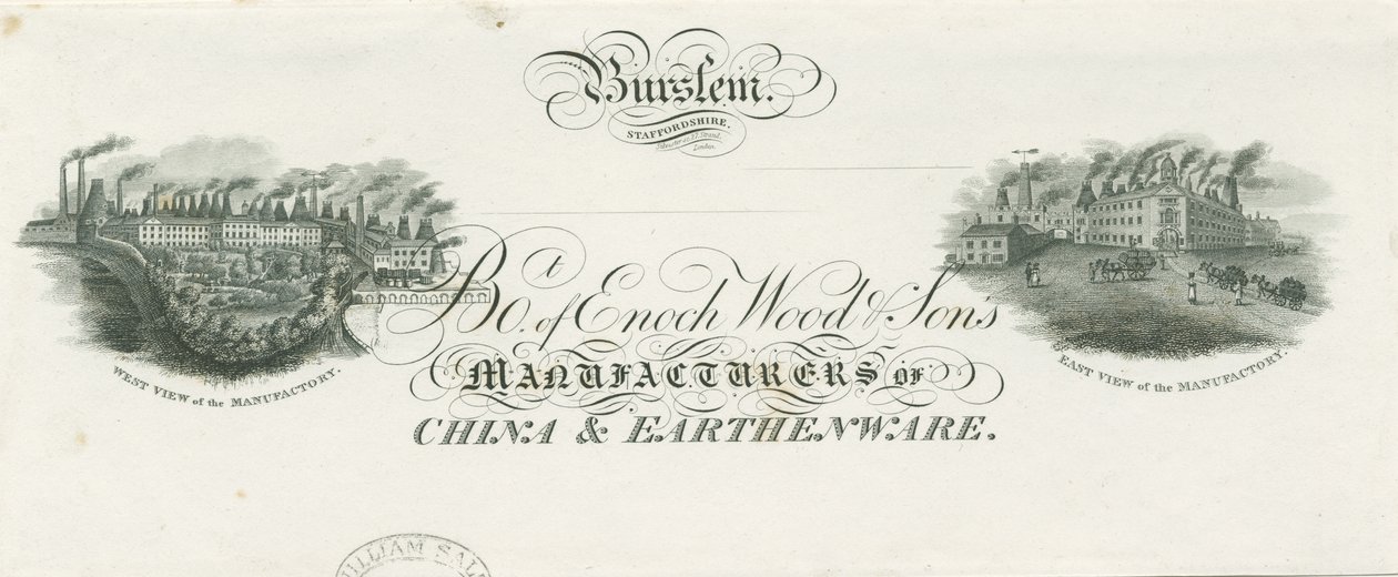 Burslem - Bill overskrift af Enoch Wood & Sons: gravering, nd [?19. århundrede] af Unbekannt