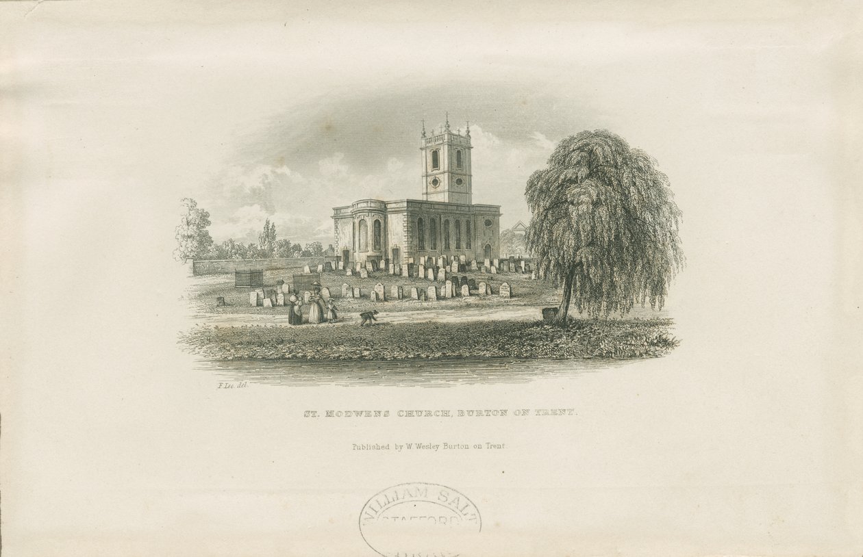Burton-upon-Trent - St. Modwens Church: steel engraving, and [? 19th century] dani af Unbekannt