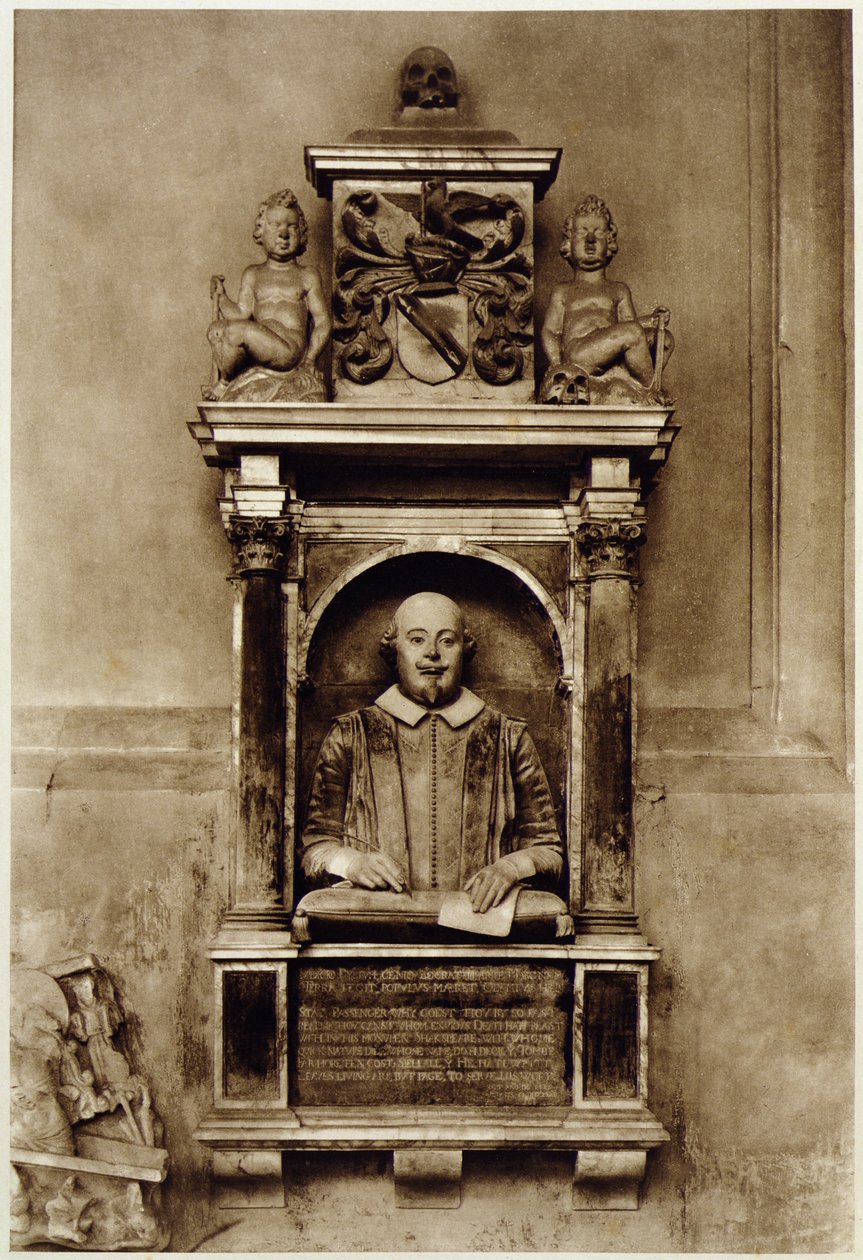 Buste af William Shakespeare (1564-1616) og inskription (s/h foto) af Unbekannt