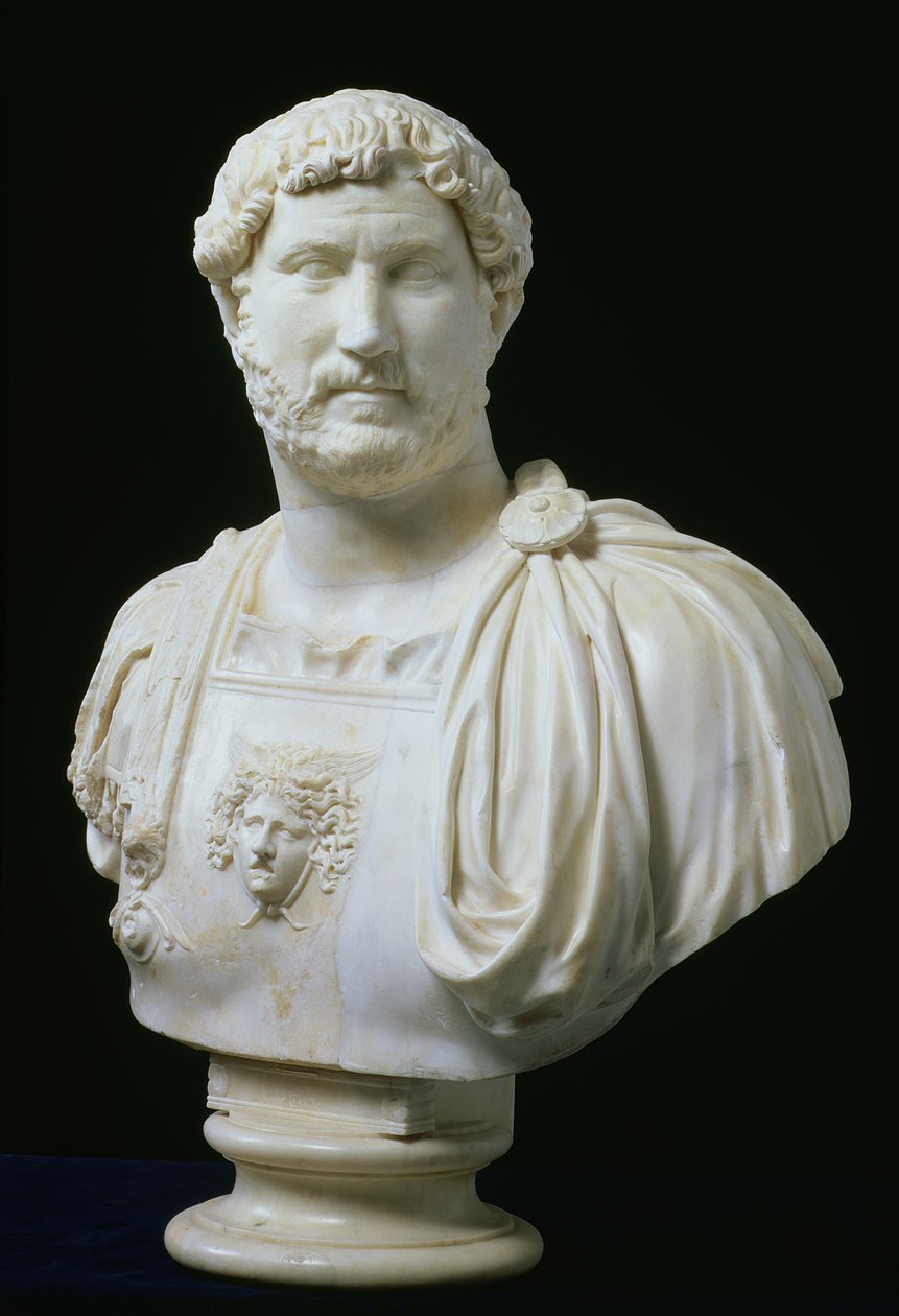 Buste af kejser Hadrian (Publius Aelius Hadrianus) (76-138), ca. 130 e.Kr. (marmor) af Unbekannt