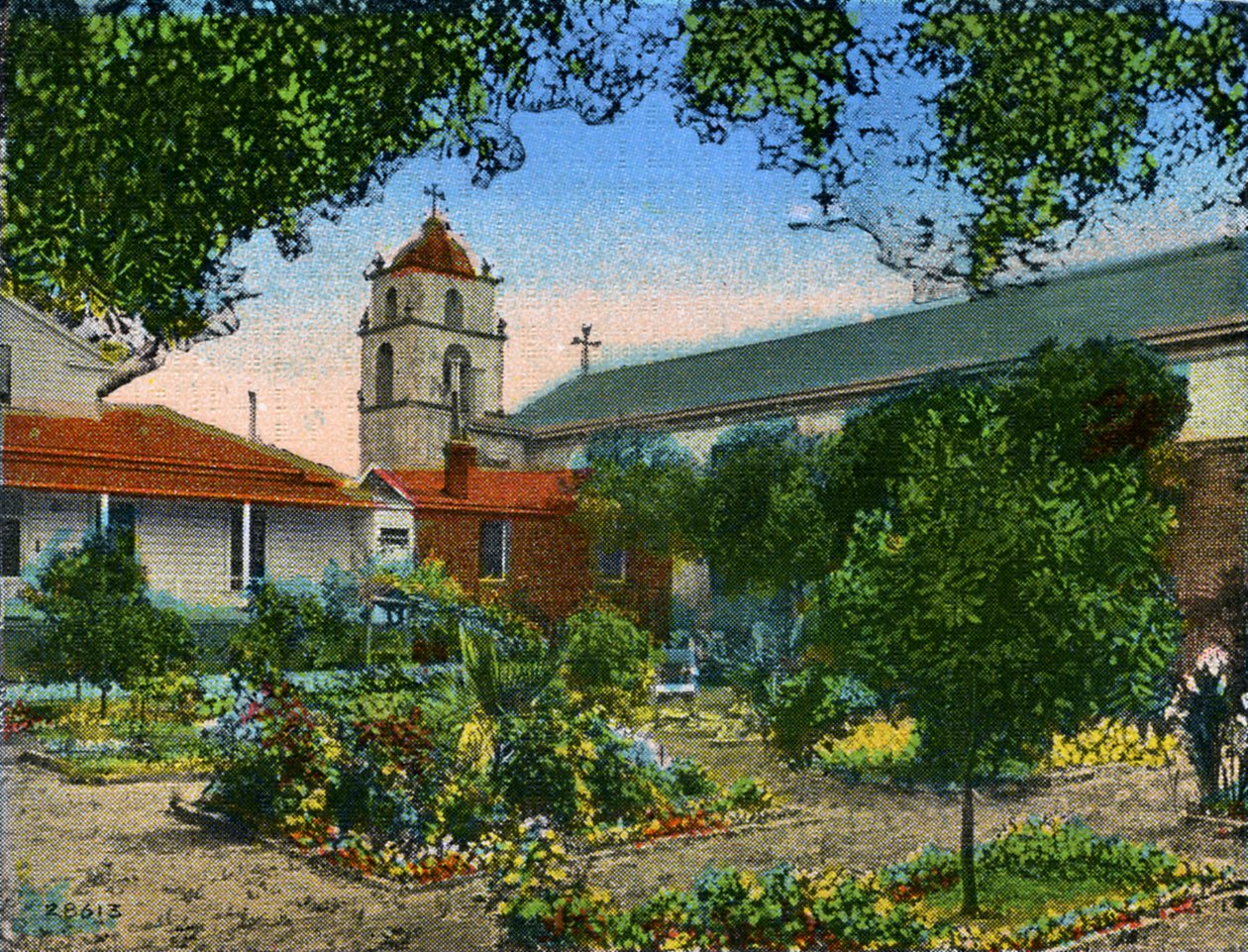 Californien: Mission San Buena Ventura og have af Unbekannter Künstler