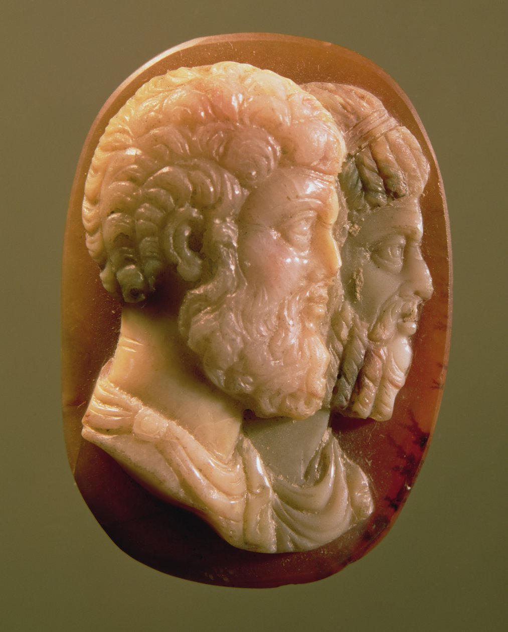 Cameo forestillende Marcus Aurelius (121-180) og Lucius Verus (130-169) Roman (onyx) af Unbekannt