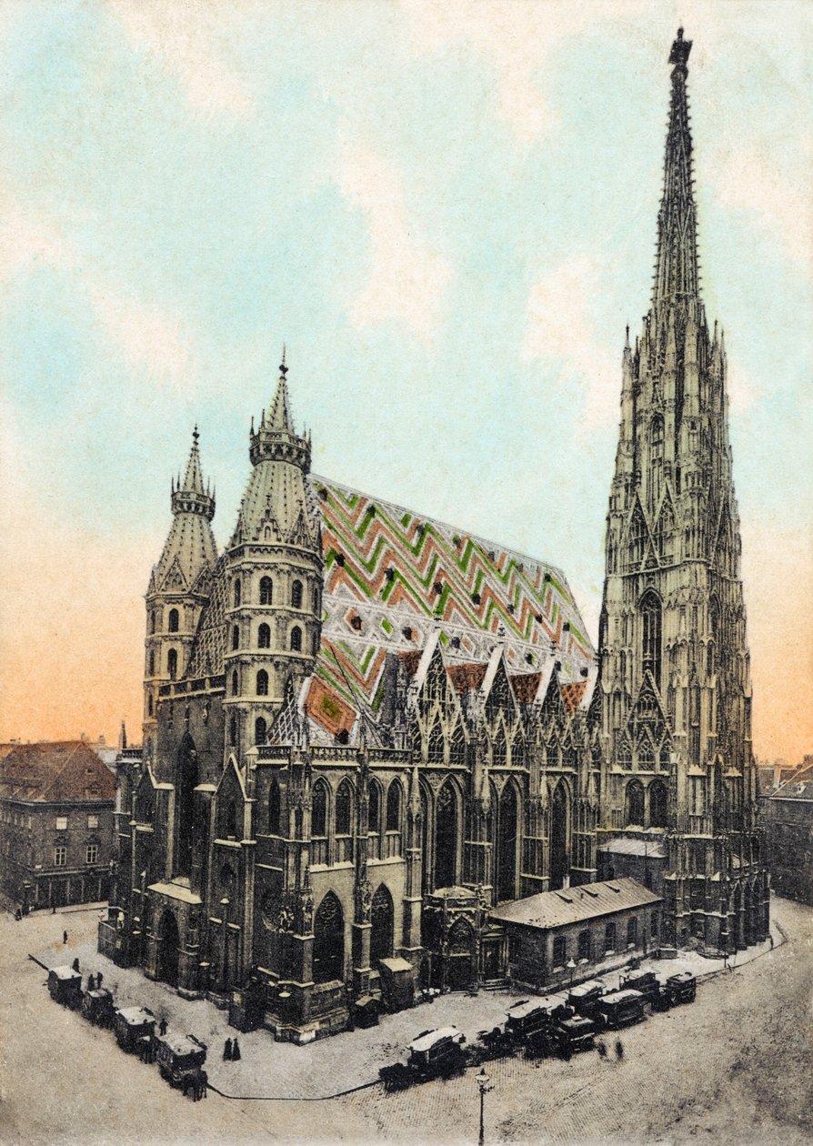 Stephansdom og Metropolitan Parish Church of St. Stephen, Wien slutningen af det 19. århundrede/begyndelsen af det 20. århundrede (postkort) af Unbekannter Künstler