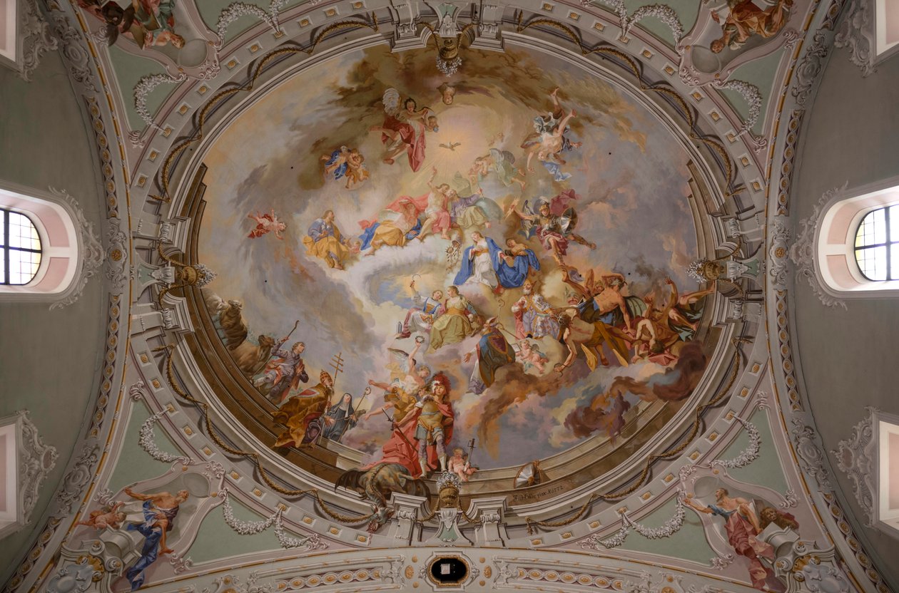 Loftmaleri, interiørfotografi, St. George Catholic Parish Church, Neustift, Stubai-dalen, Tyrol, Østrig, Europa (foto) af Unbekannter Künstler